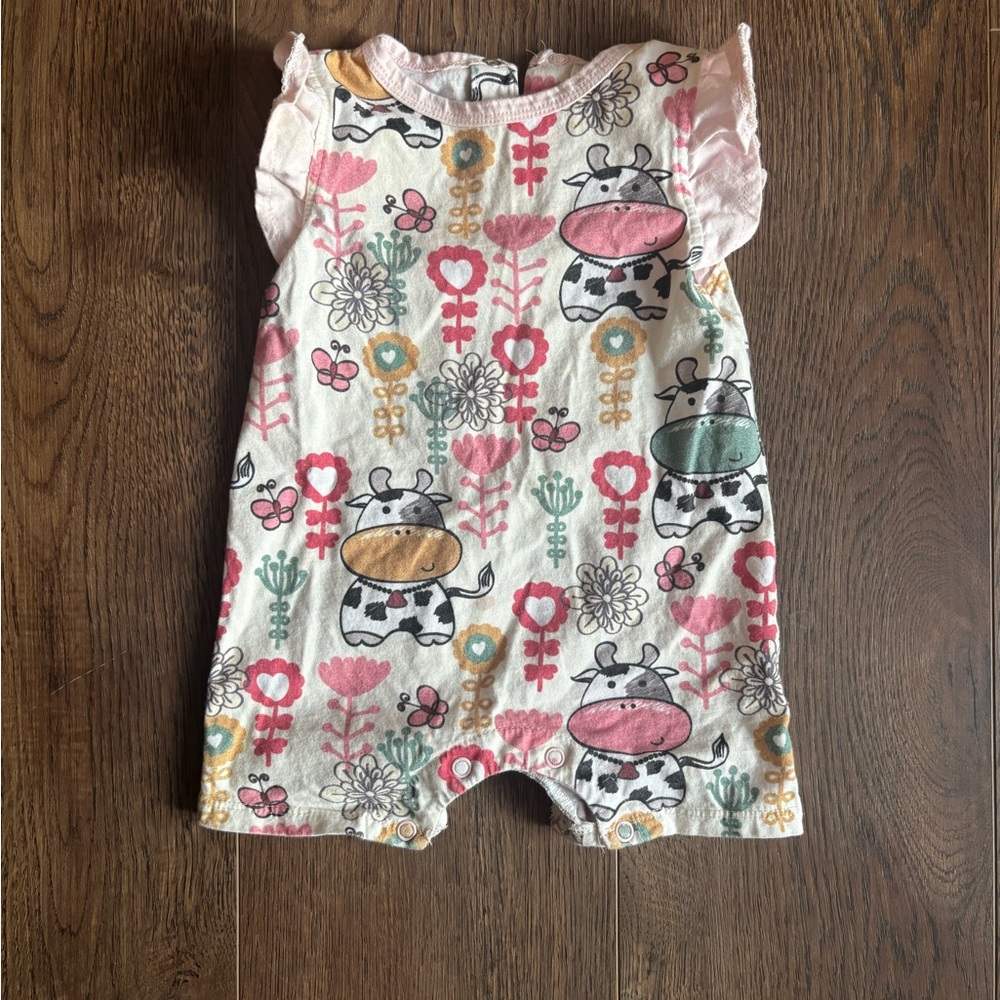 Cute Floral Cow Print Baby Romper